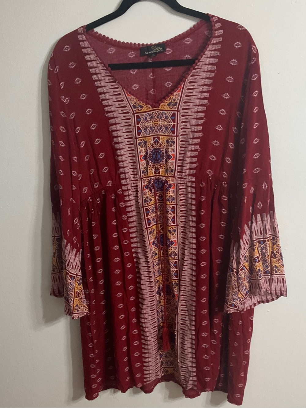 Suzanne Betro Aztec Southwestern Boho Bell Sleeve Minj Dress SZ 1X